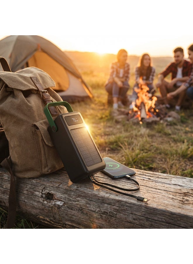 جرين ليون بنك طاقة 80000mAh، شاحن محمول يعمل بالطاقة الشمسية، حزمة بطارية بشحن سريع مع USB-C و USB-A و Lightning و Micro USB، شاحن شمسى محمول متوافق مع iPhone 17-12 Series، سامسونج، iPad، AirPods، Switch، شاومي - Image 3